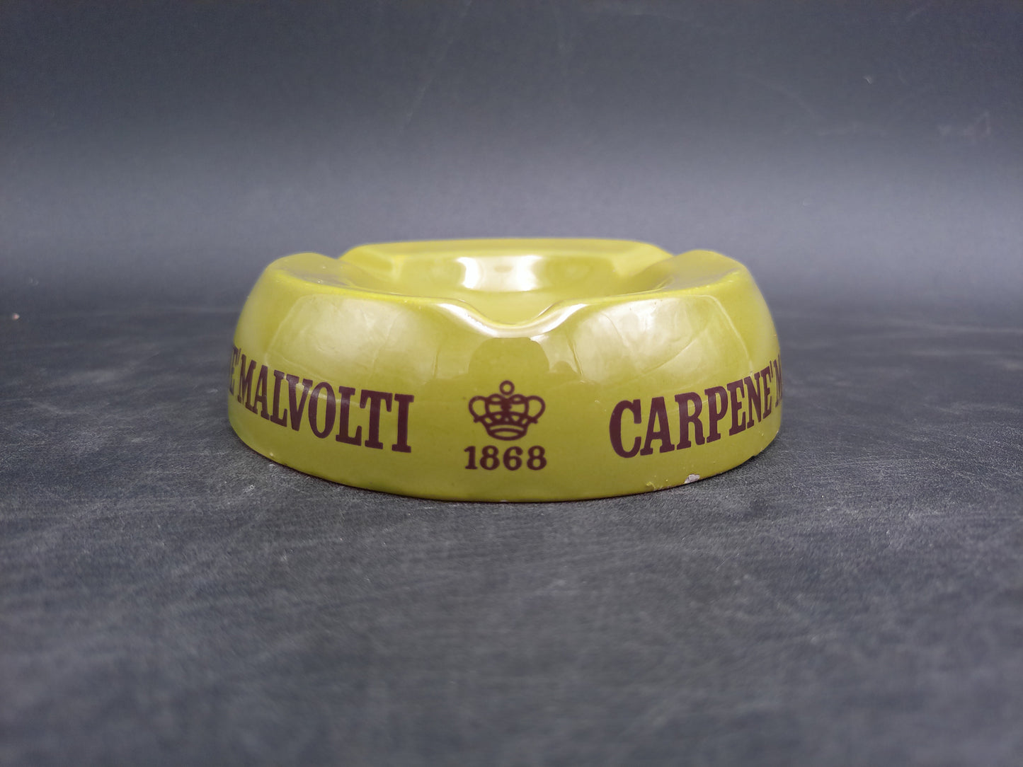Yellow Green Carpene Malvolti Ceramic Ashtray Marked 1868 Made in Italy