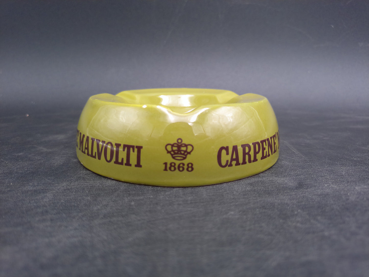 Yellow Green Carpene Malvolti Ceramic Ashtray Marked 1868 Made in Italy