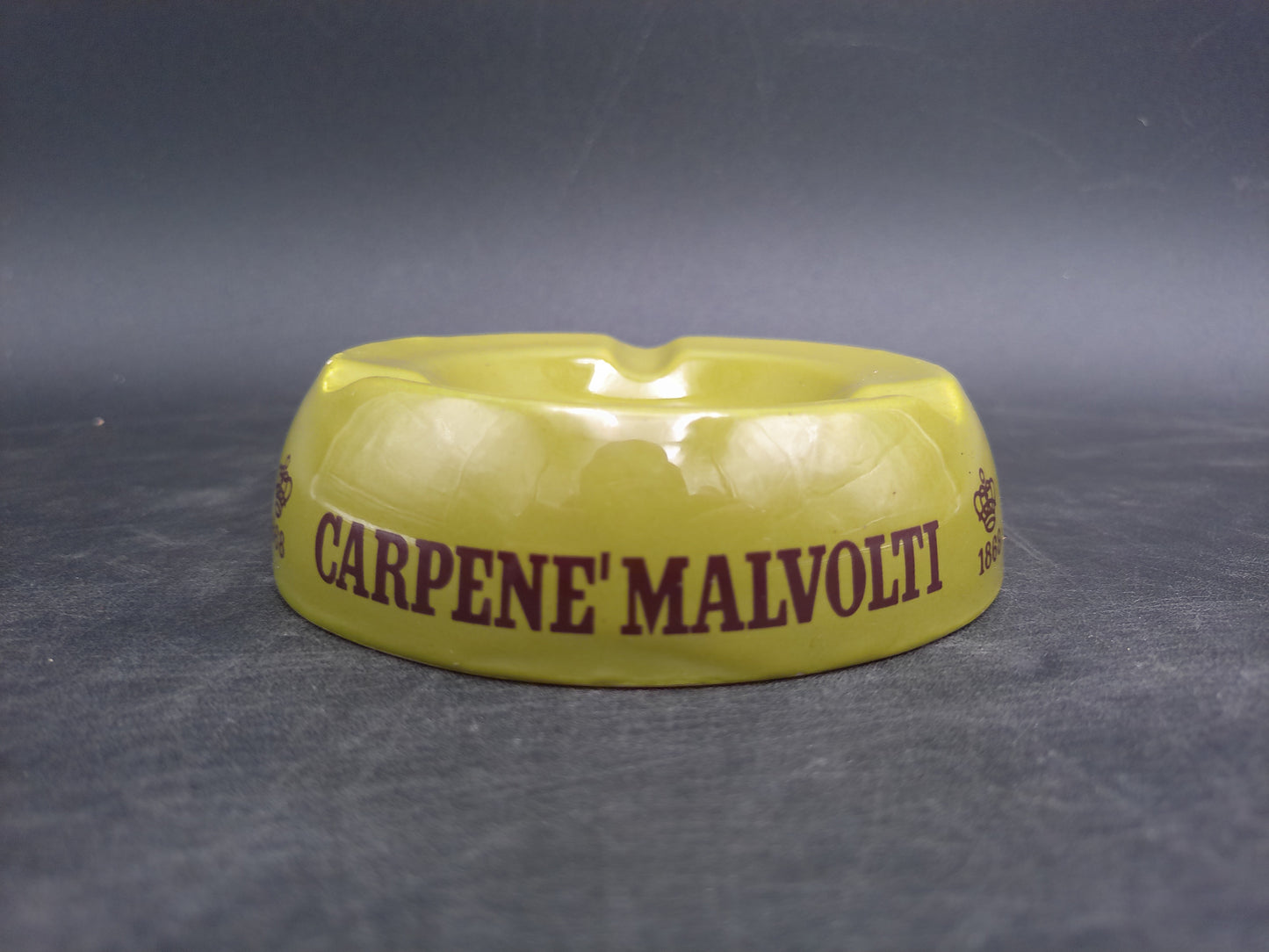 Yellow Green Carpene Malvolti Ceramic Ashtray Marked 1868 Made in Italy