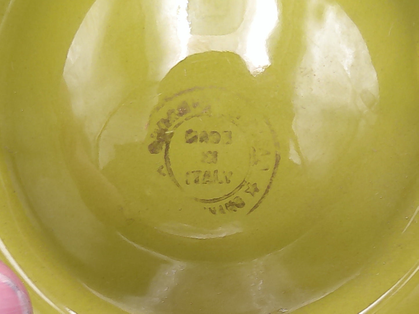 Yellow Green Carpene Malvolti Ceramic Ashtray Marked 1868 Made in Italy