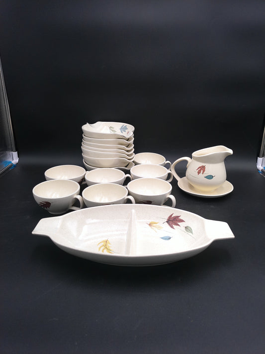 Franciscan Cups, Dishes, Plate and Pitcher Leaf Design 1950s
