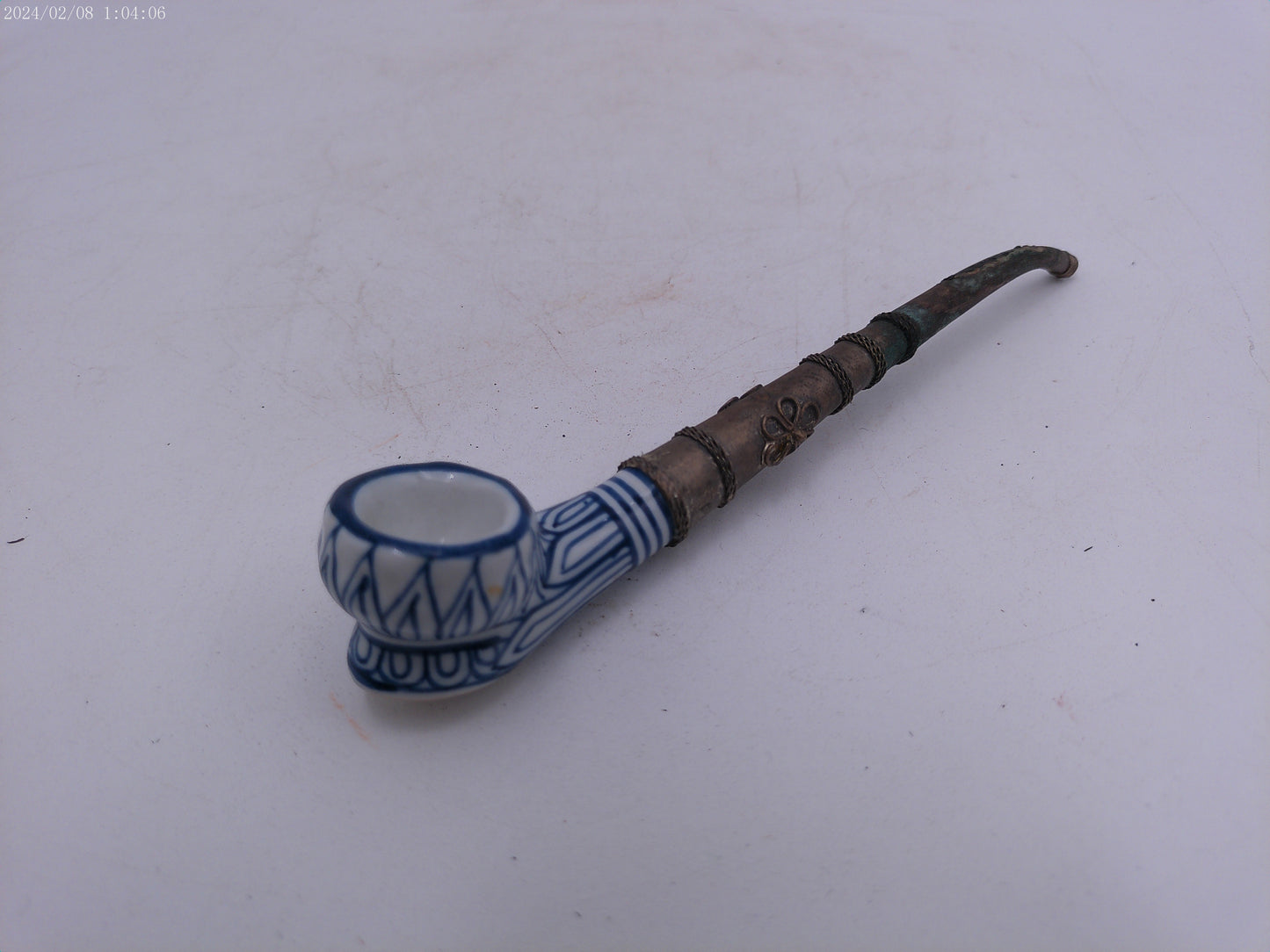 Vintage Style Bowl Smoking Pipe Blue & White Ceramic Porcelain Clay Collectable