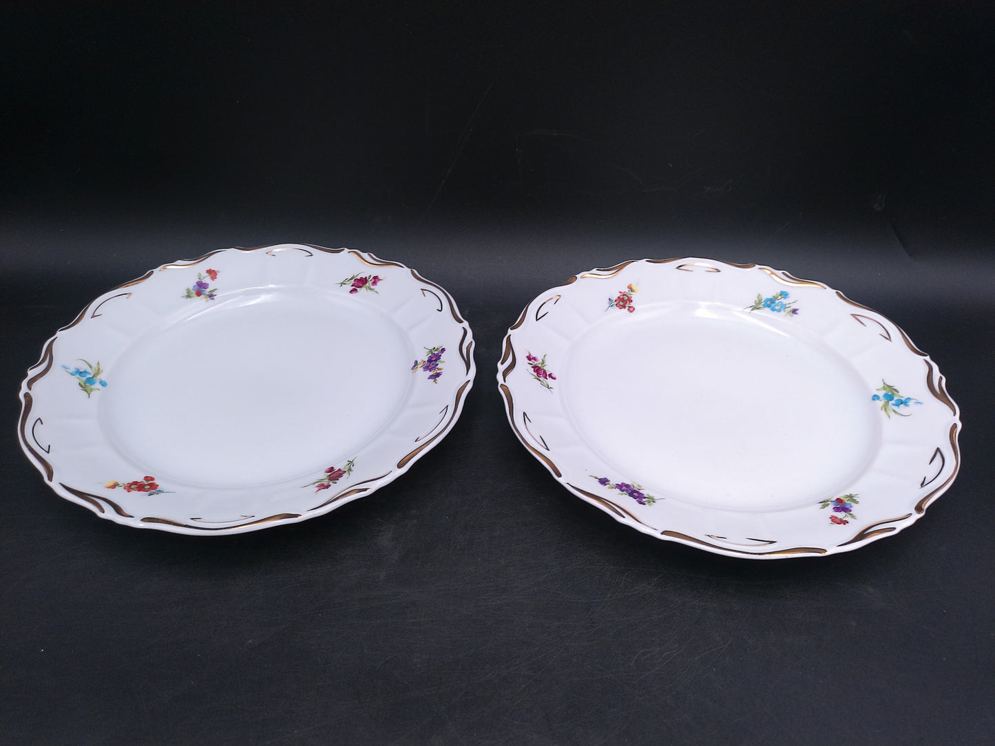 Iris Porcelain Cluj Romania Rose Plates Dishes Set of 12  Gold Rim Floral Design Vintage