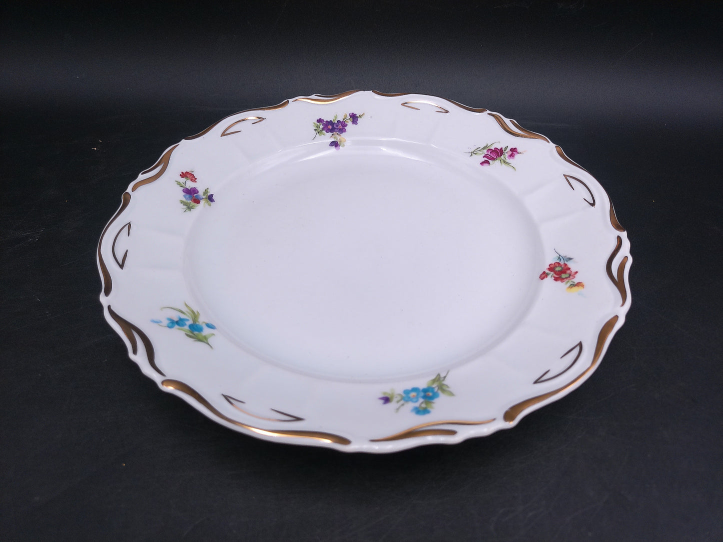 Iris Porcelain Cluj Romania Rose Plates Dishes Set of 12  Gold Rim Floral Design Vintage