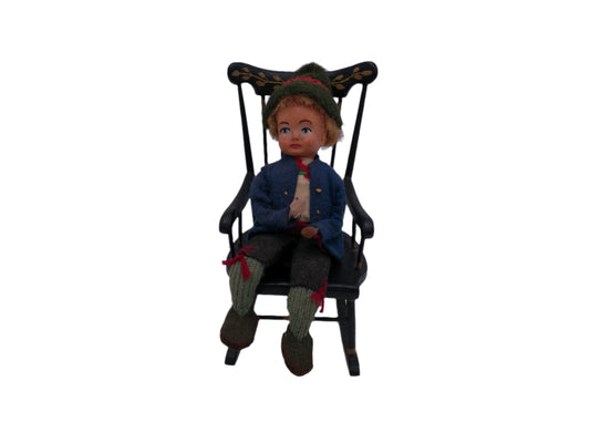 Vintage German Boy Doll in Rocking Chair
