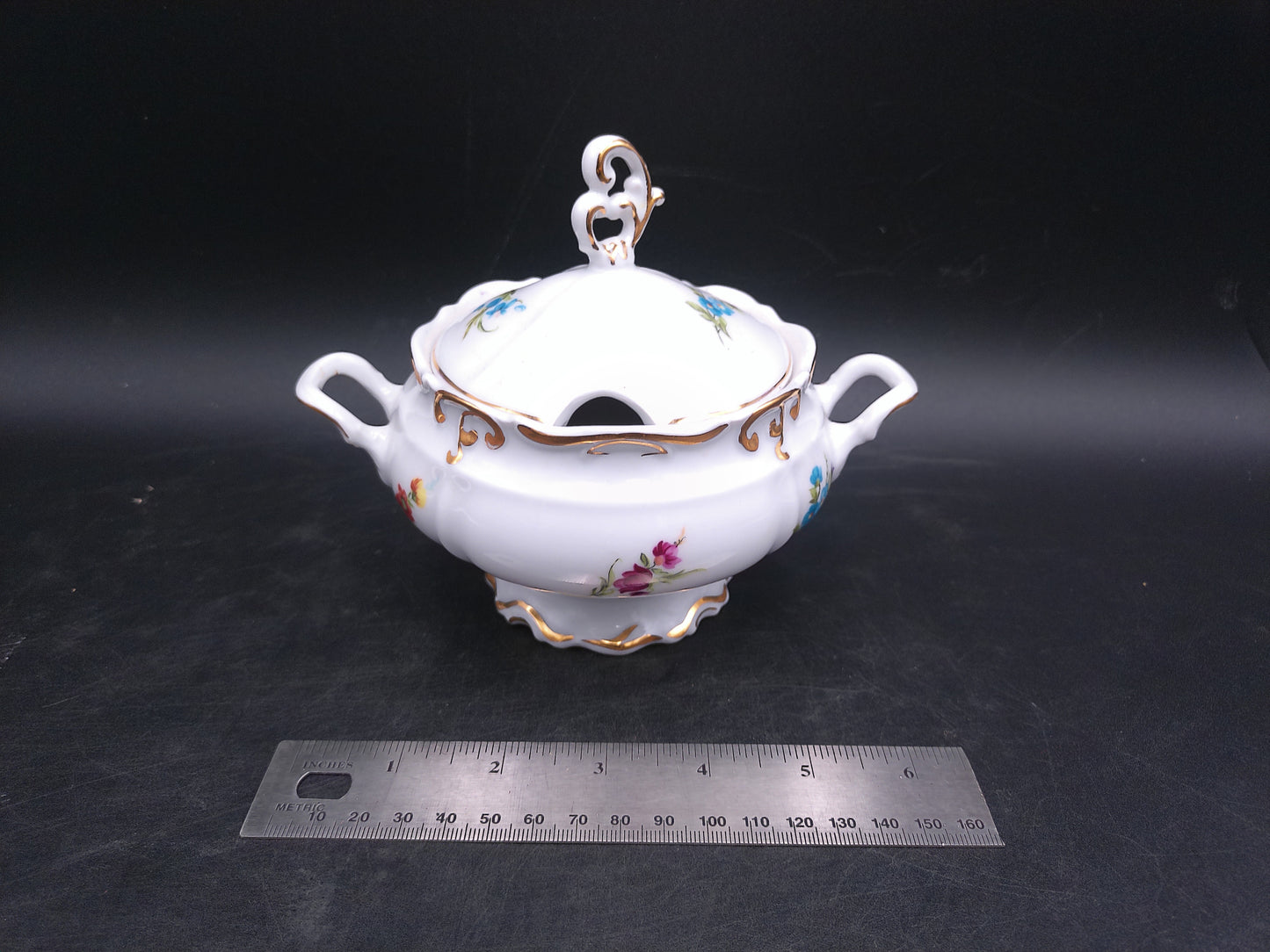 Iris Porcelain JRJS Cluj Romania Covered Bowl with Lid Gold Rims Vintage