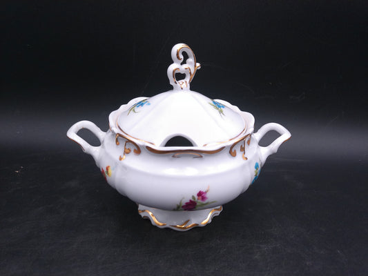 Iris Porcelain JRJS Cluj Romania Covered Bowl with Lid Gold Rims Vintage