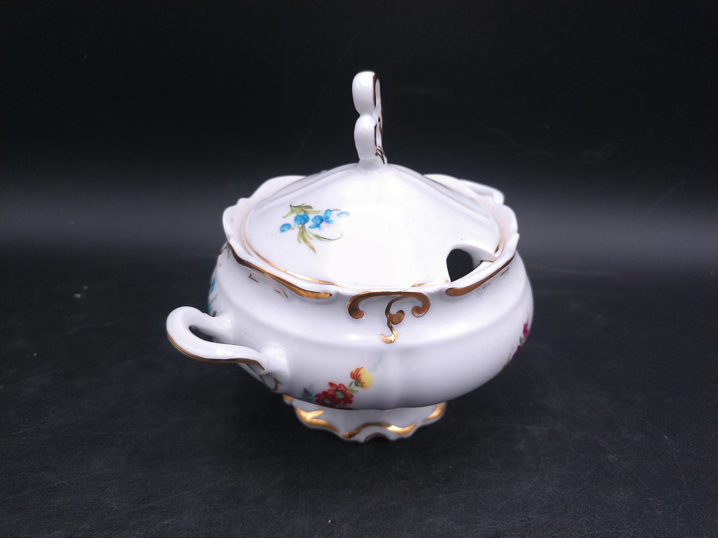 Iris Porcelain JRJS Cluj Romania Covered Bowl with Lid Gold Rims Vintage
