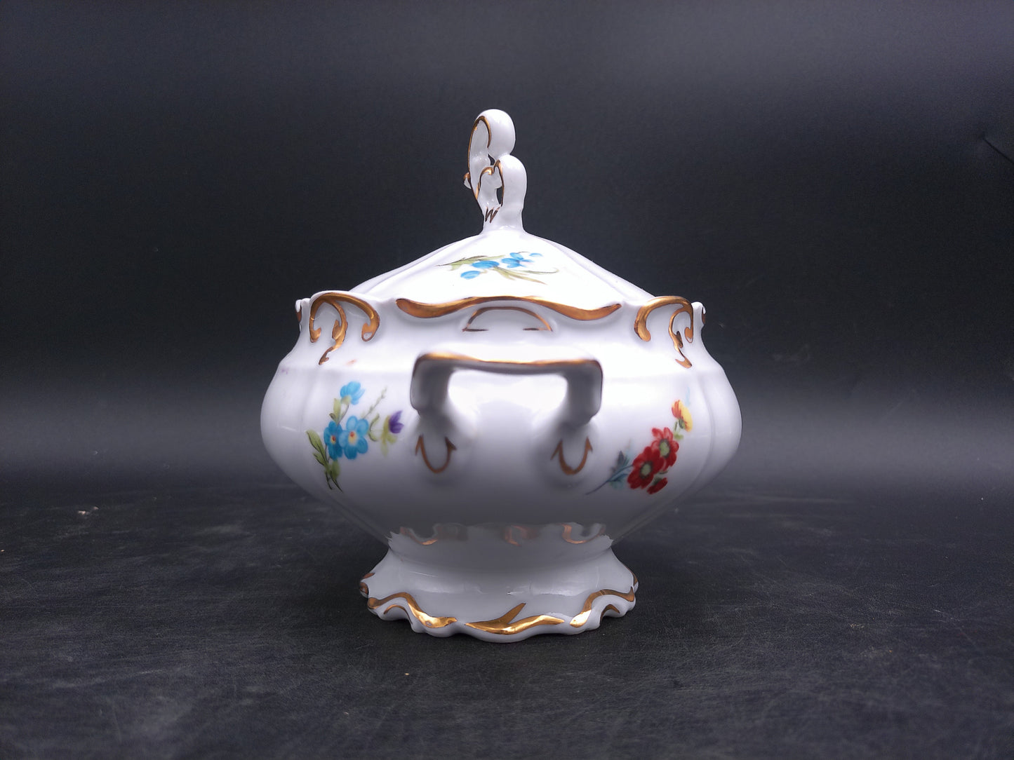 Iris Porcelain JRJS Cluj Romania Covered Bowl with Lid Gold Rims Vintage