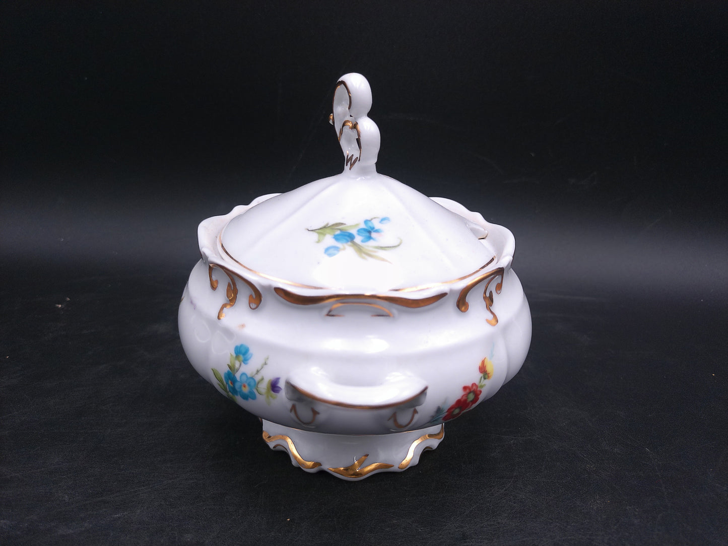 Iris Porcelain JRJS Cluj Romania Covered Bowl with Lid Gold Rims Vintage