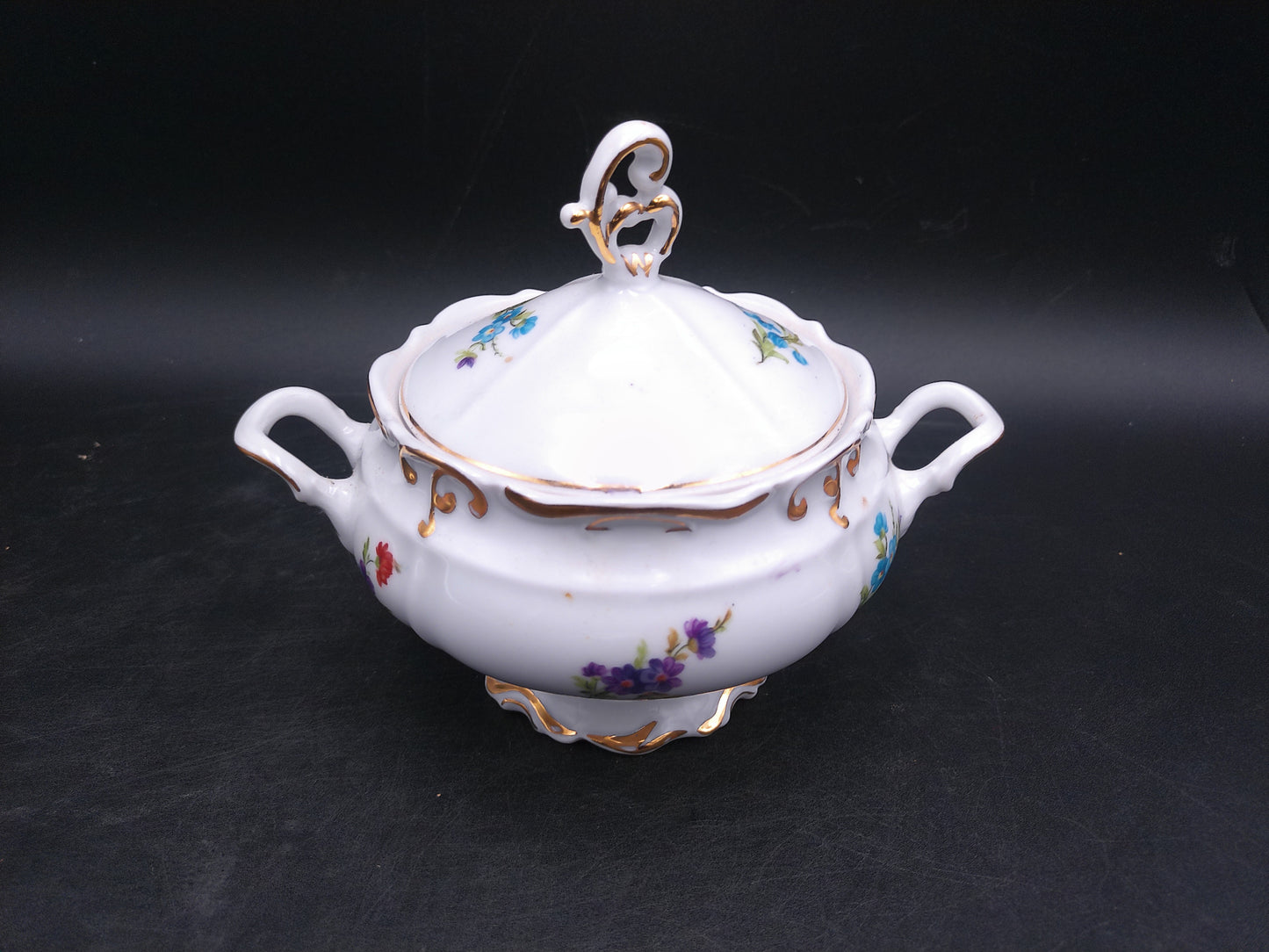 Iris Porcelain JRJS Cluj Romania Covered Bowl with Lid Gold Rims Vintage