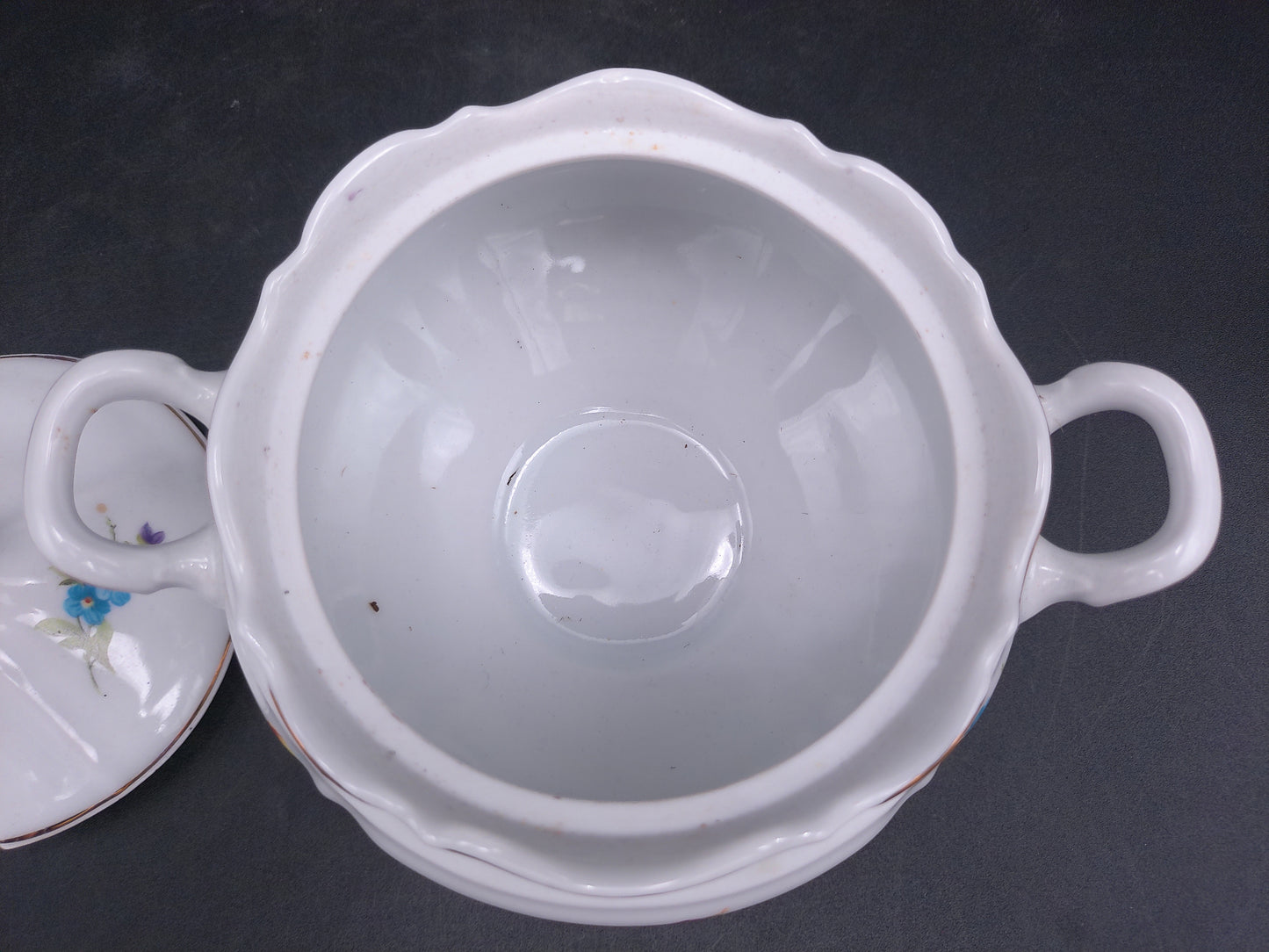 Iris Porcelain JRJS Cluj Romania Covered Bowl with Lid Gold Rims Vintage
