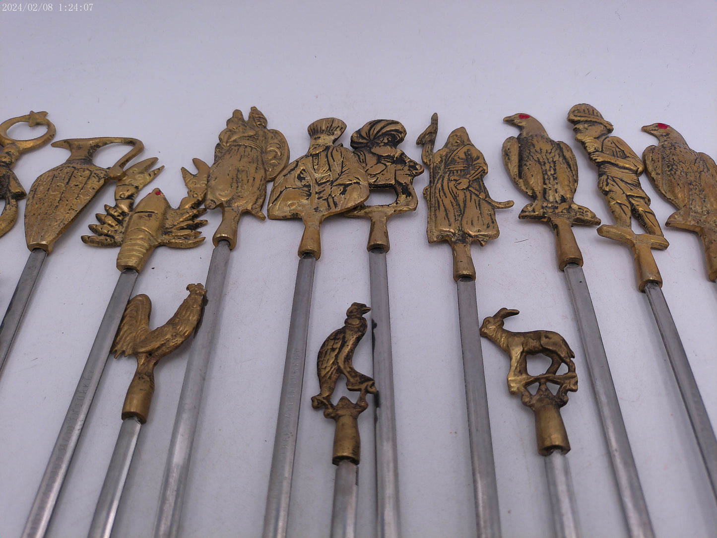 Vintage Shish Kebab Skewers Brass and Stainless Steel  set of 17