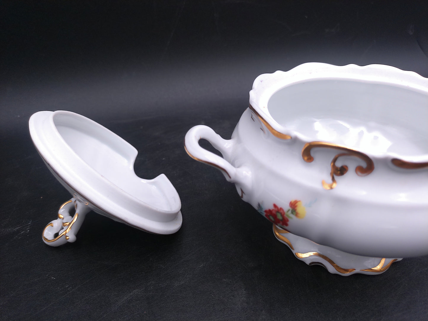 Iris Porcelain JRJS Cluj Romania Covered Bowl with Lid Gold Rims Vintage