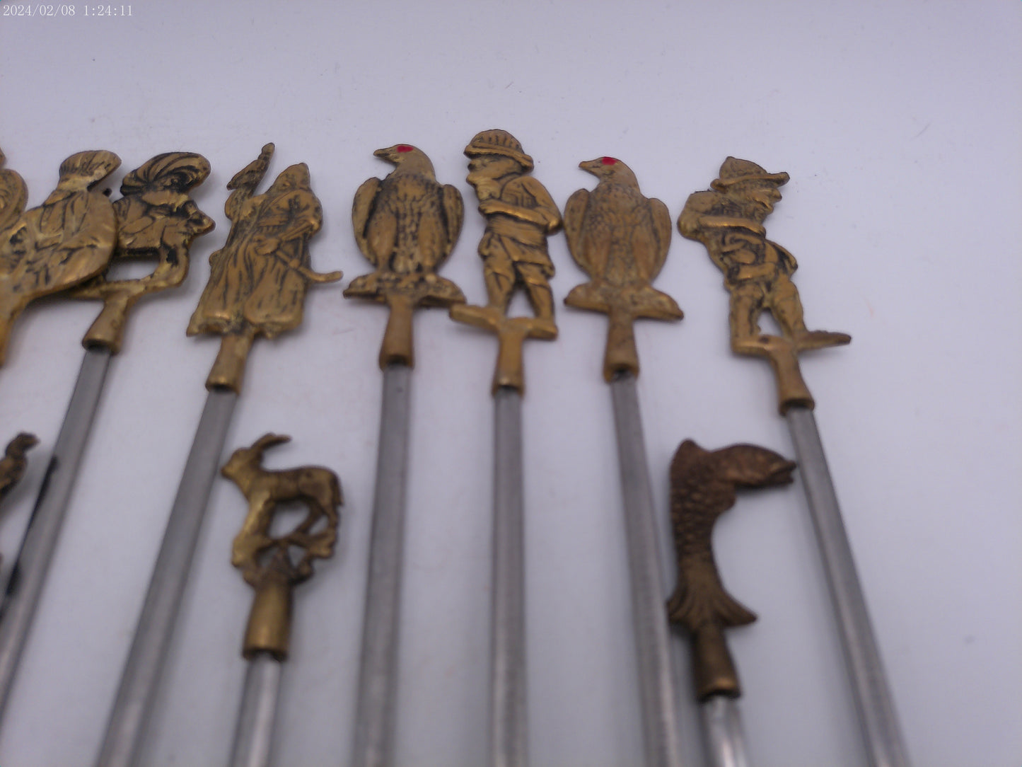 Vintage Shish Kebab Skewers Brass and Stainless Steel  set of 17