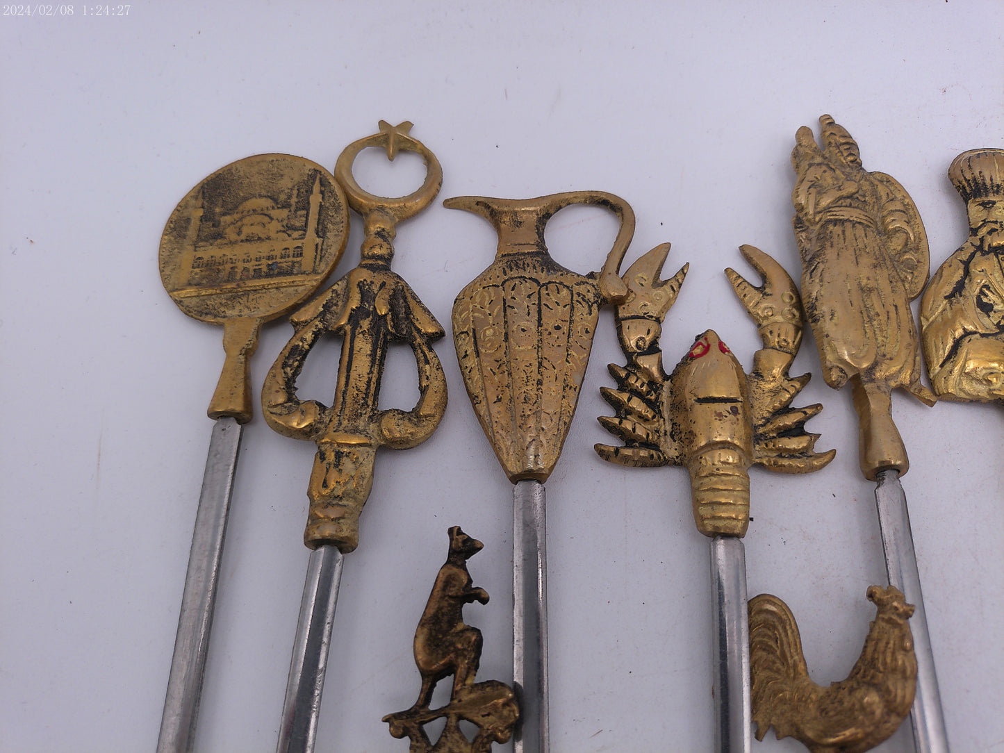 Vintage Shish Kebab Skewers Brass and Stainless Steel  set of 17