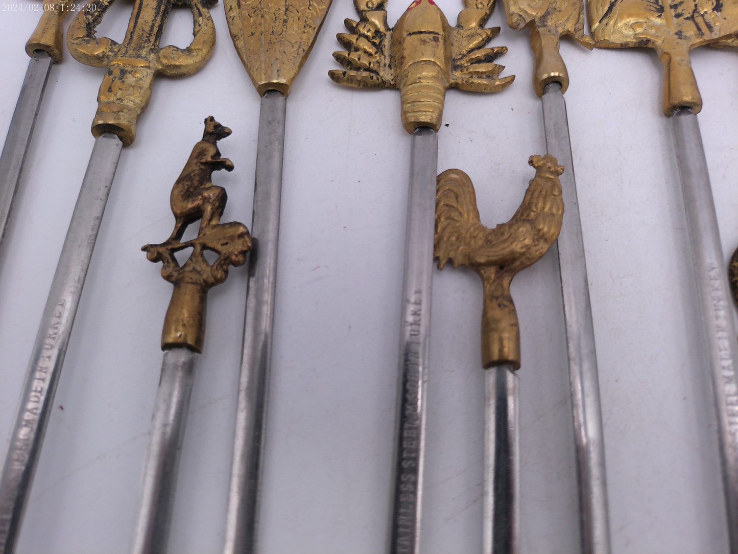 Vintage Shish Kebab Skewers Brass and Stainless Steel  set of 17