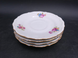 Walbrzych Made in Poland Porcelain Set of 4 Plates  Gold Rim Floral Design Vintage