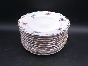 JRJS Cluj Romania Plates Dishes Porcelain Set of12 Floral Design Gold Rim Vintage