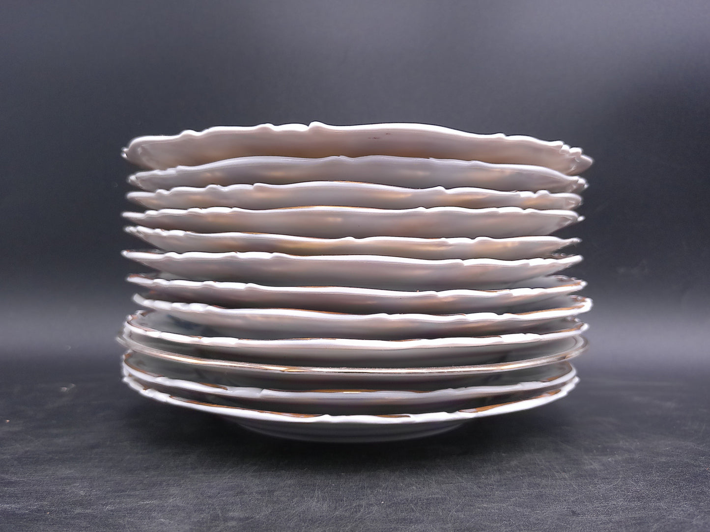 JRJS Cluj Romania Plates Dishes Porcelain Set of12 Floral Design Gold Rim Vintage