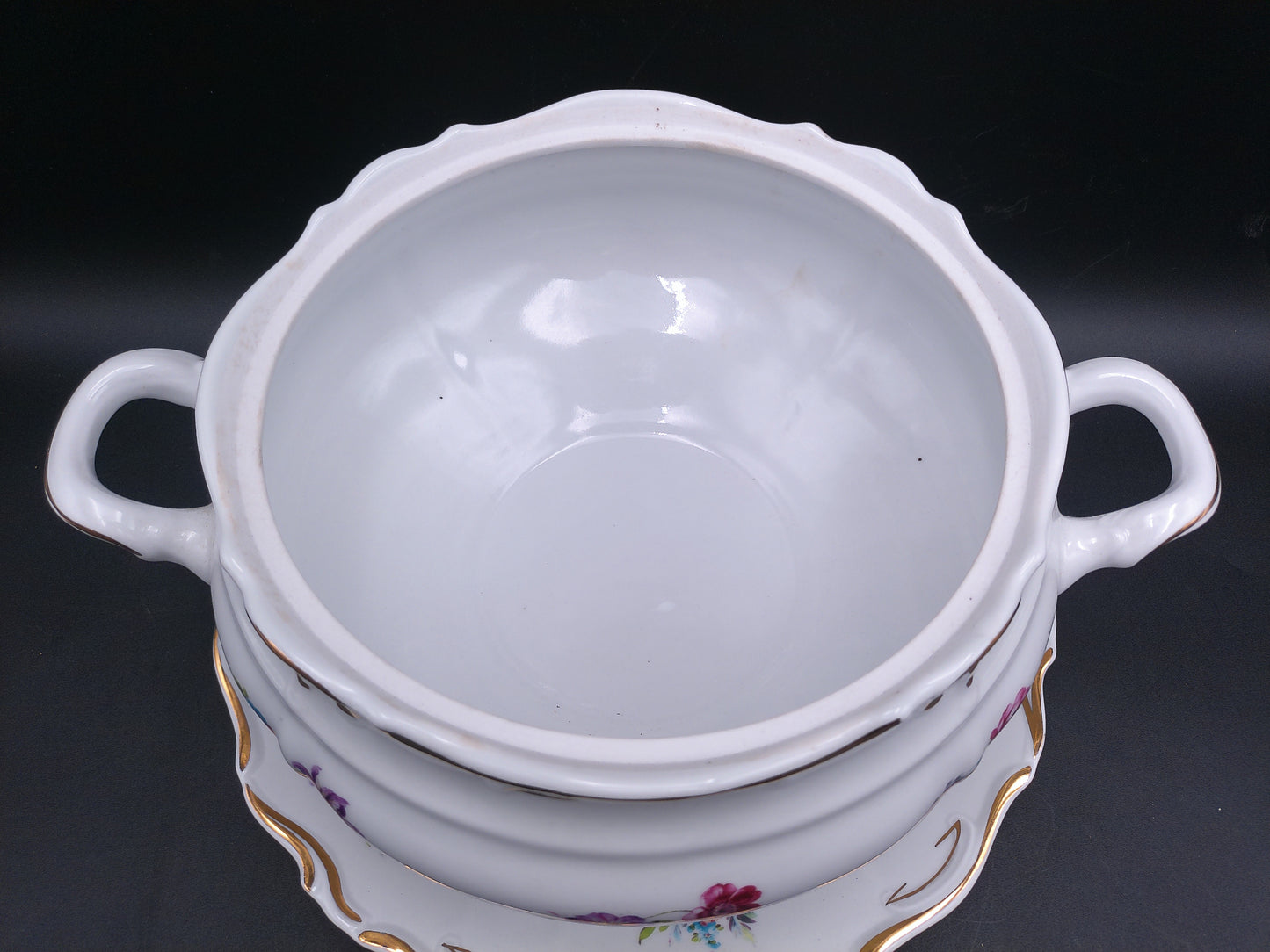 Bowl with Plate JRJS CLUJ Romania Made Beautiful Vibrant Colors Gold Rim