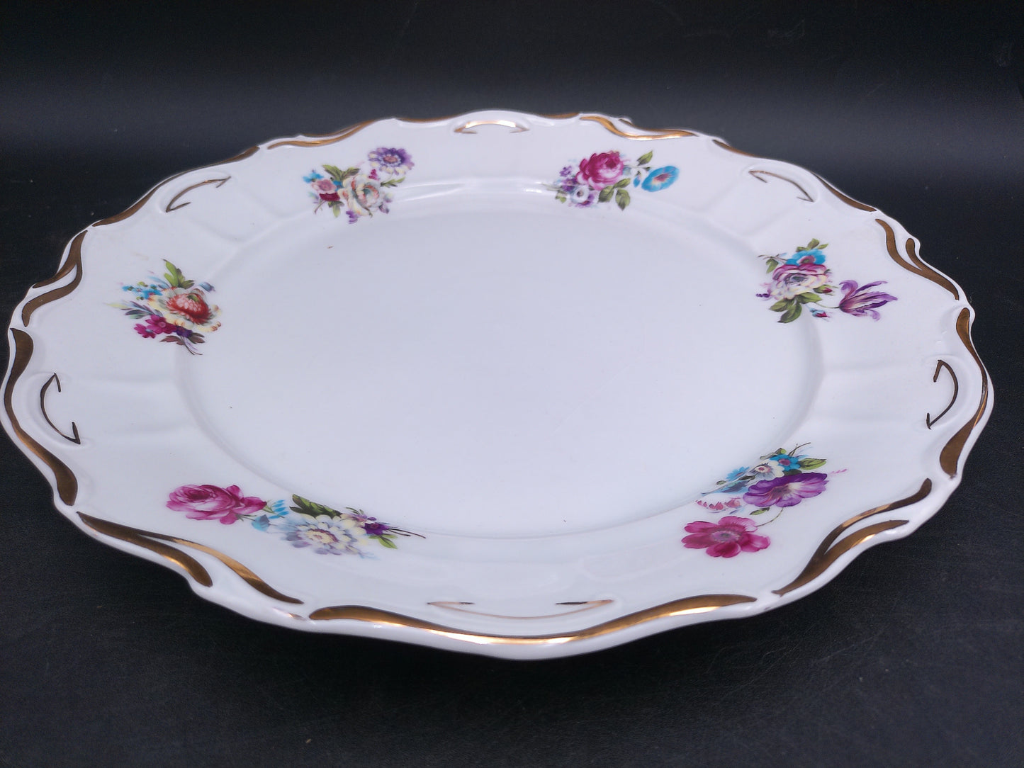 Bowl with Plate JRJS CLUJ Romania Made Beautiful Vibrant Colors Gold Rim