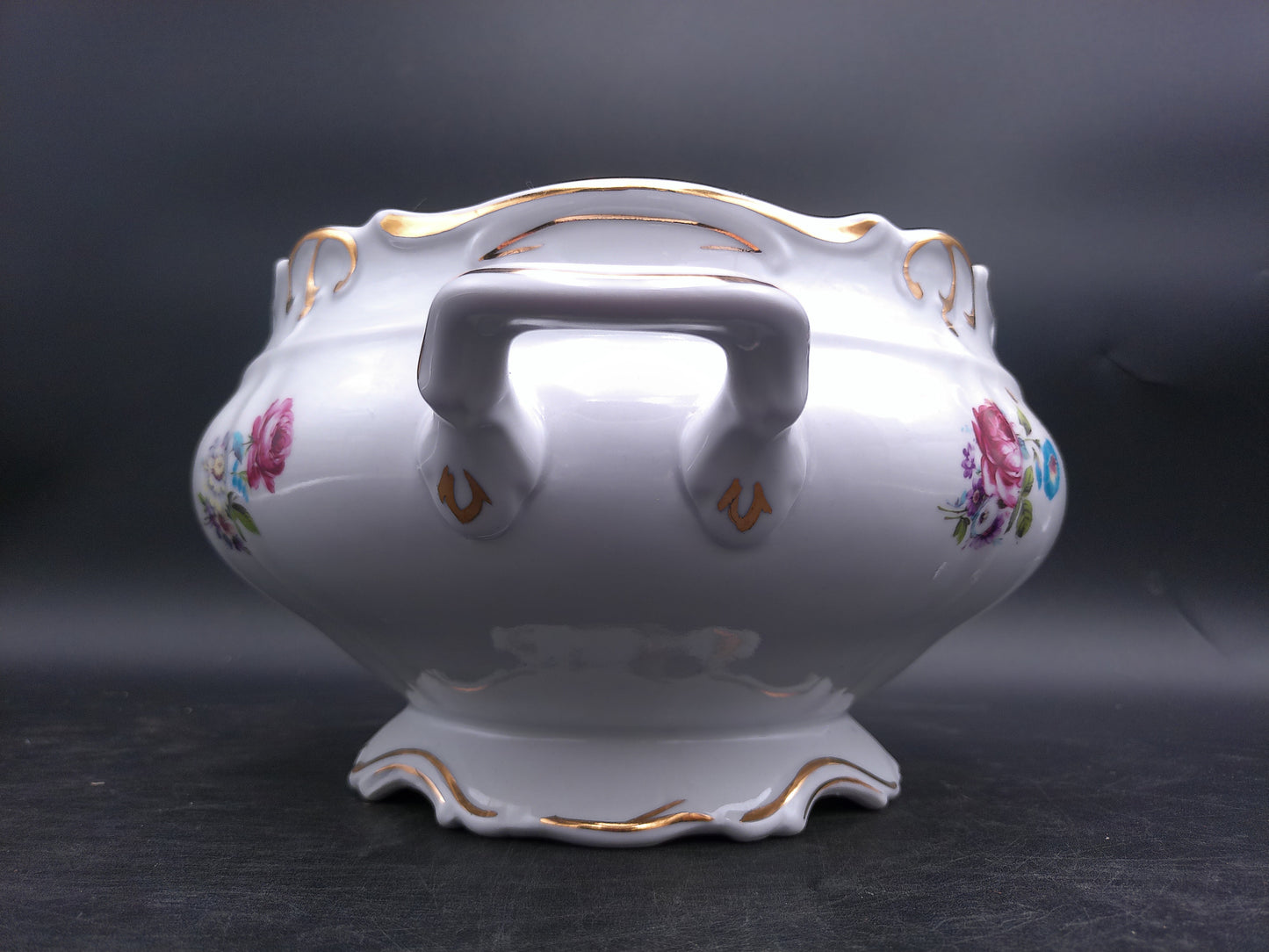 Bowl with Plate JRJS CLUJ Romania Made Beautiful Vibrant Colors Gold Rim