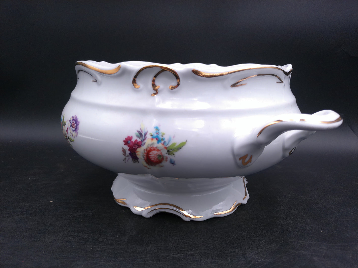 Bowl with Plate JRJS CLUJ Romania Made Beautiful Vibrant Colors Gold Rim