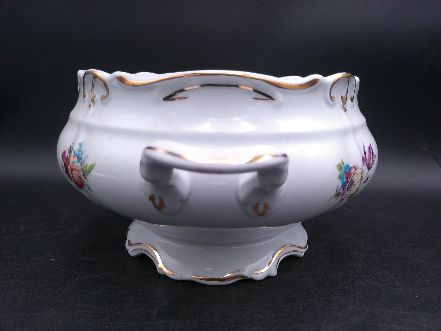 Bowl with Plate JRJS CLUJ Romania Made Beautiful Vibrant Colors Gold Rim