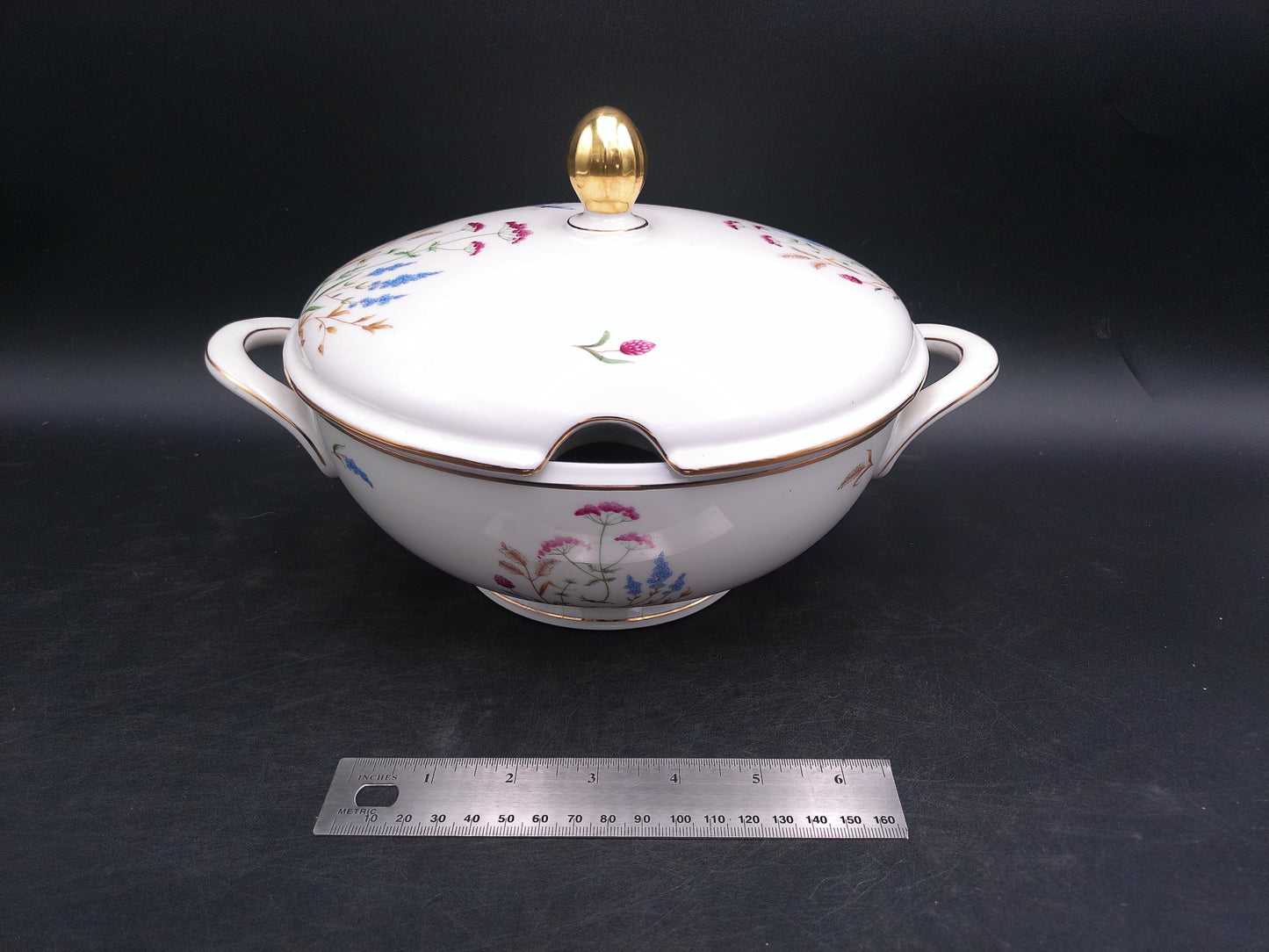 Gold Rings and Top Bavaria Elfenbein Porzellan Brand Bowl with Lid Made in Germany