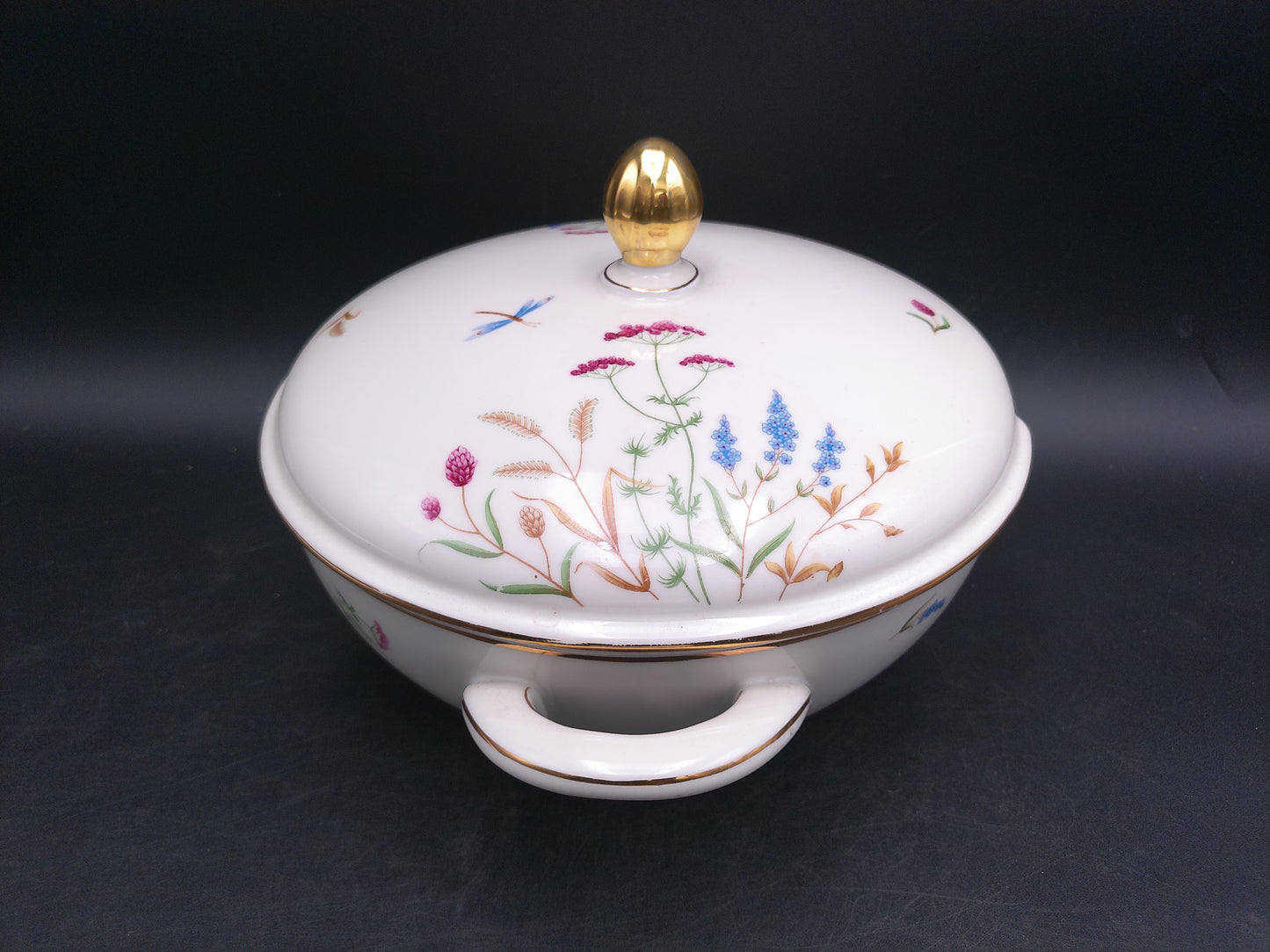 Gold Rings and Top Bavaria Elfenbein Porzellan Brand Bowl with Lid Made in Germany