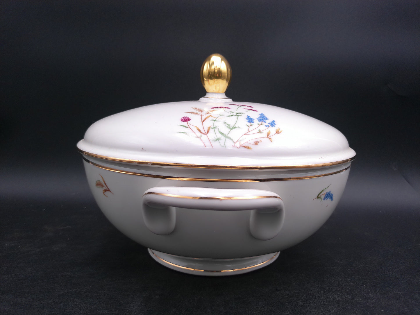 Gold Rings and Top Bavaria Elfenbein Porzellan Brand Bowl with Lid Made in Germany