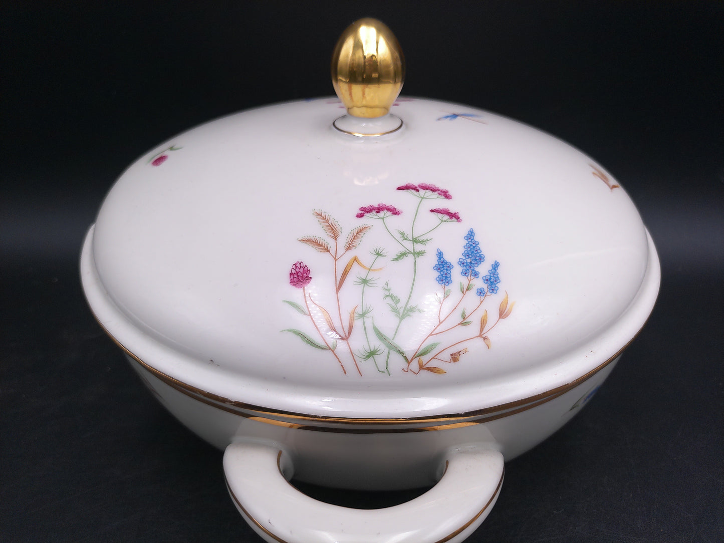 Gold Rings and Top Bavaria Elfenbein Porzellan Brand Bowl with Lid Made in Germany