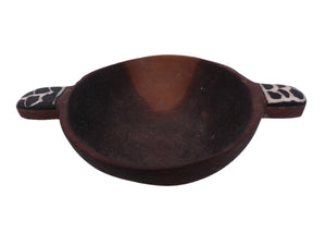 Vintage Sandalwood Wood Wooden Inlay Spotted Fish Swirl Handles Guacamole Condiment  Serving Bowl