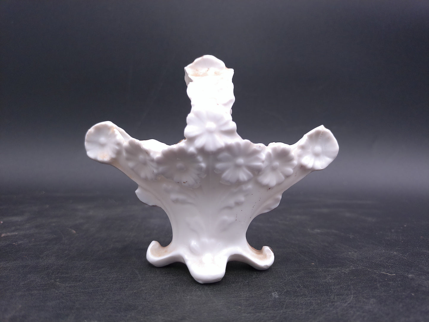 Porcelain Victorian Small Basket with Handle Flower Vase Gold Painted  Floral