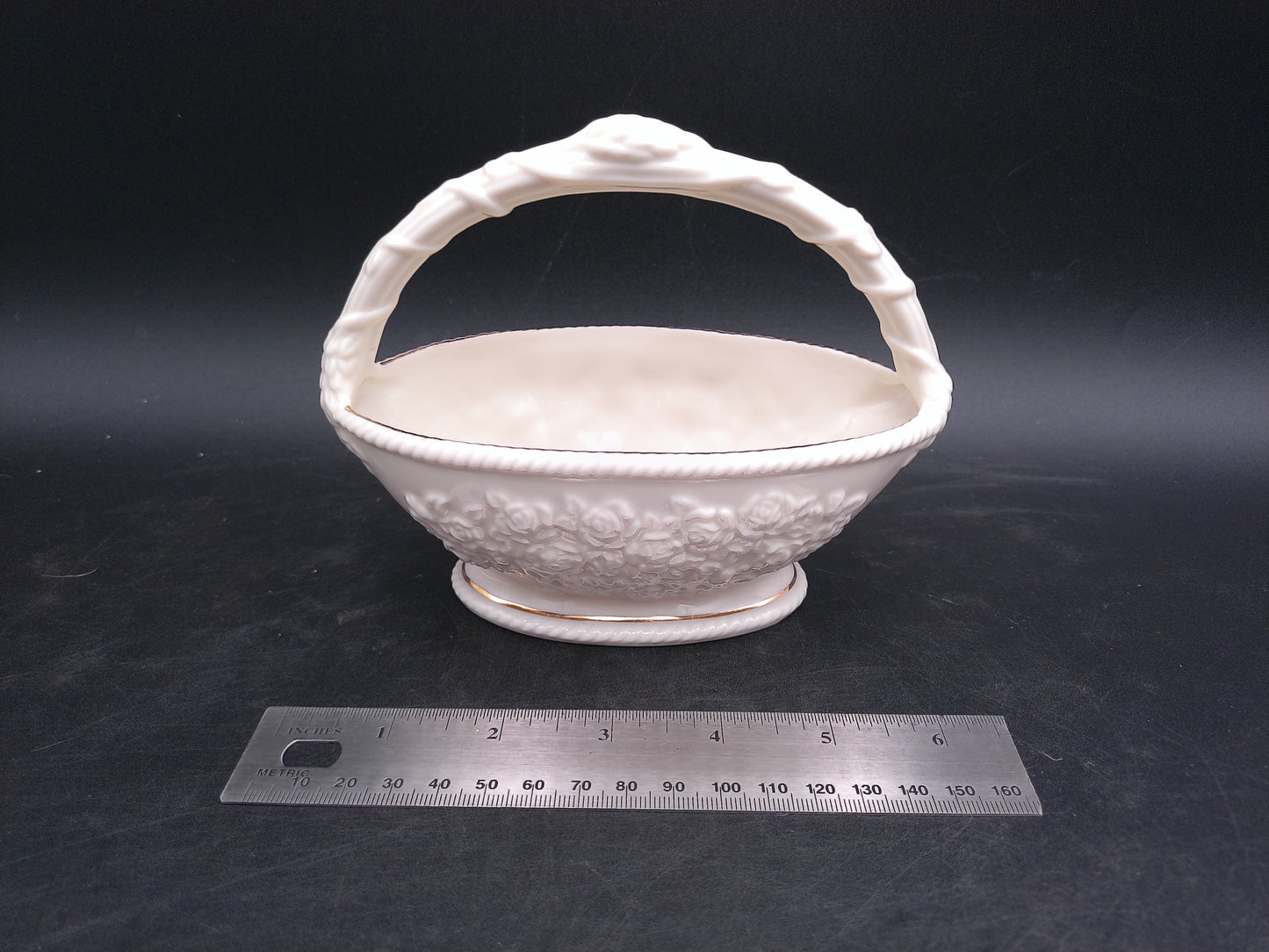 Lenox Basket with Handle Flower Design 2 Gold Rims