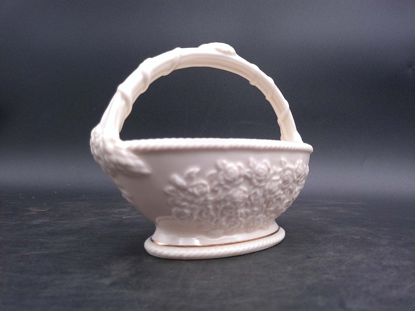 Lenox Basket with Handle Flower Design 2 Gold Rims