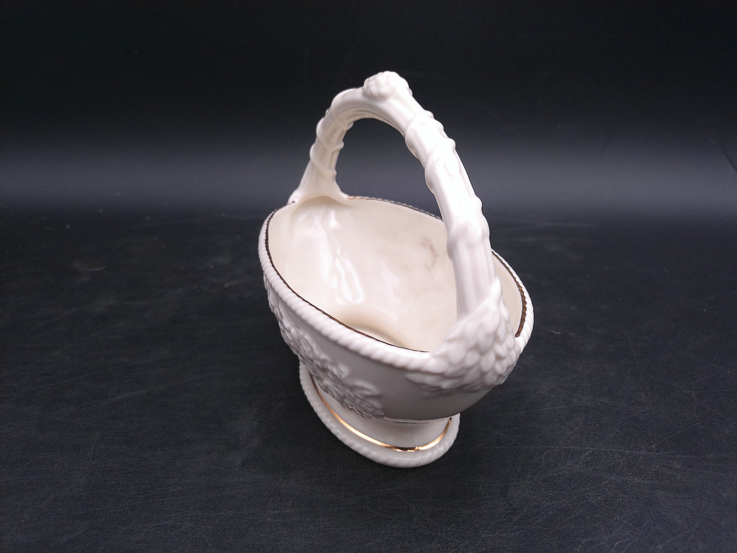 Lenox Basket with Handle Flower Design 2 Gold Rims