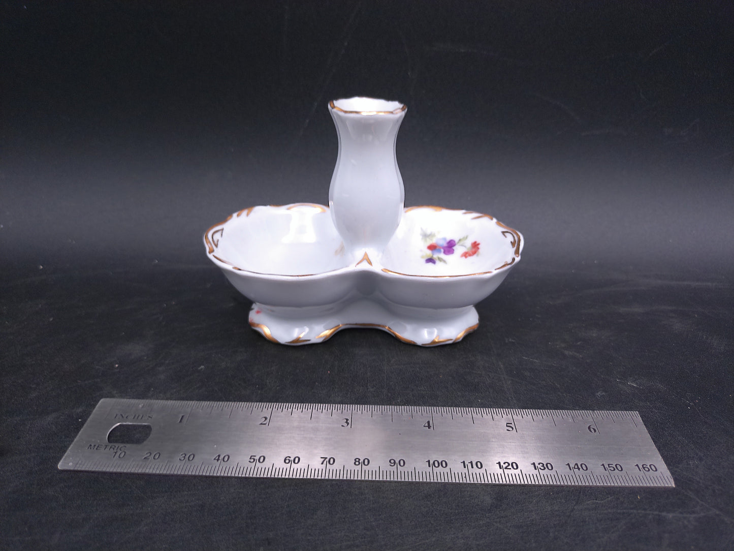 Porcelain Small Serving Dish flowers and Gold gilt trim marked JRJS Cluj Romania