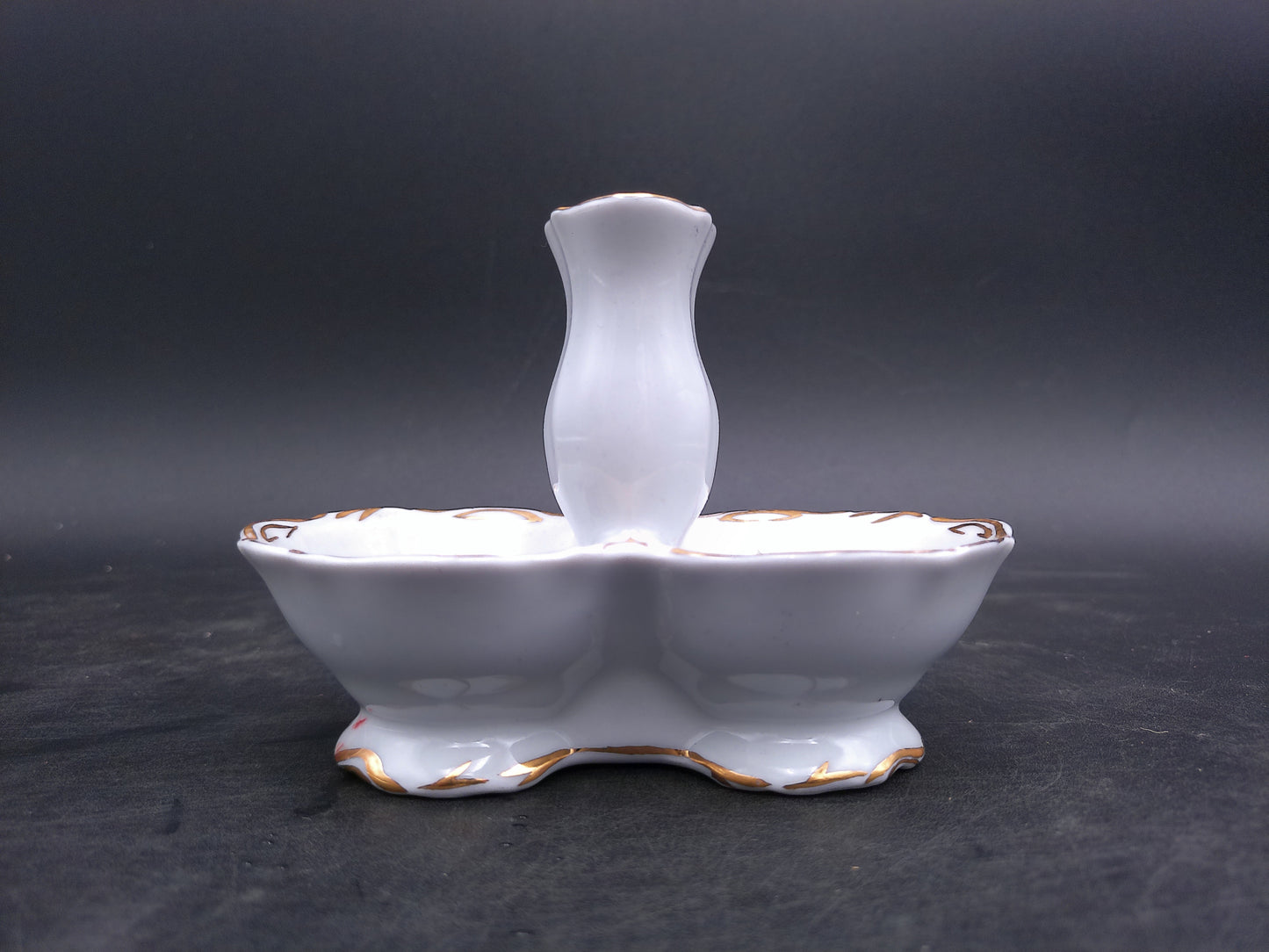 Porcelain Small Serving Dish flowers and Gold gilt trim marked JRJS Cluj Romania