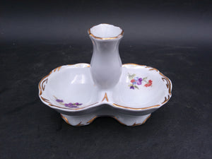 Porcelain Small Serving Dish flowers and Gold gilt trim marked JRJS Cluj Romania