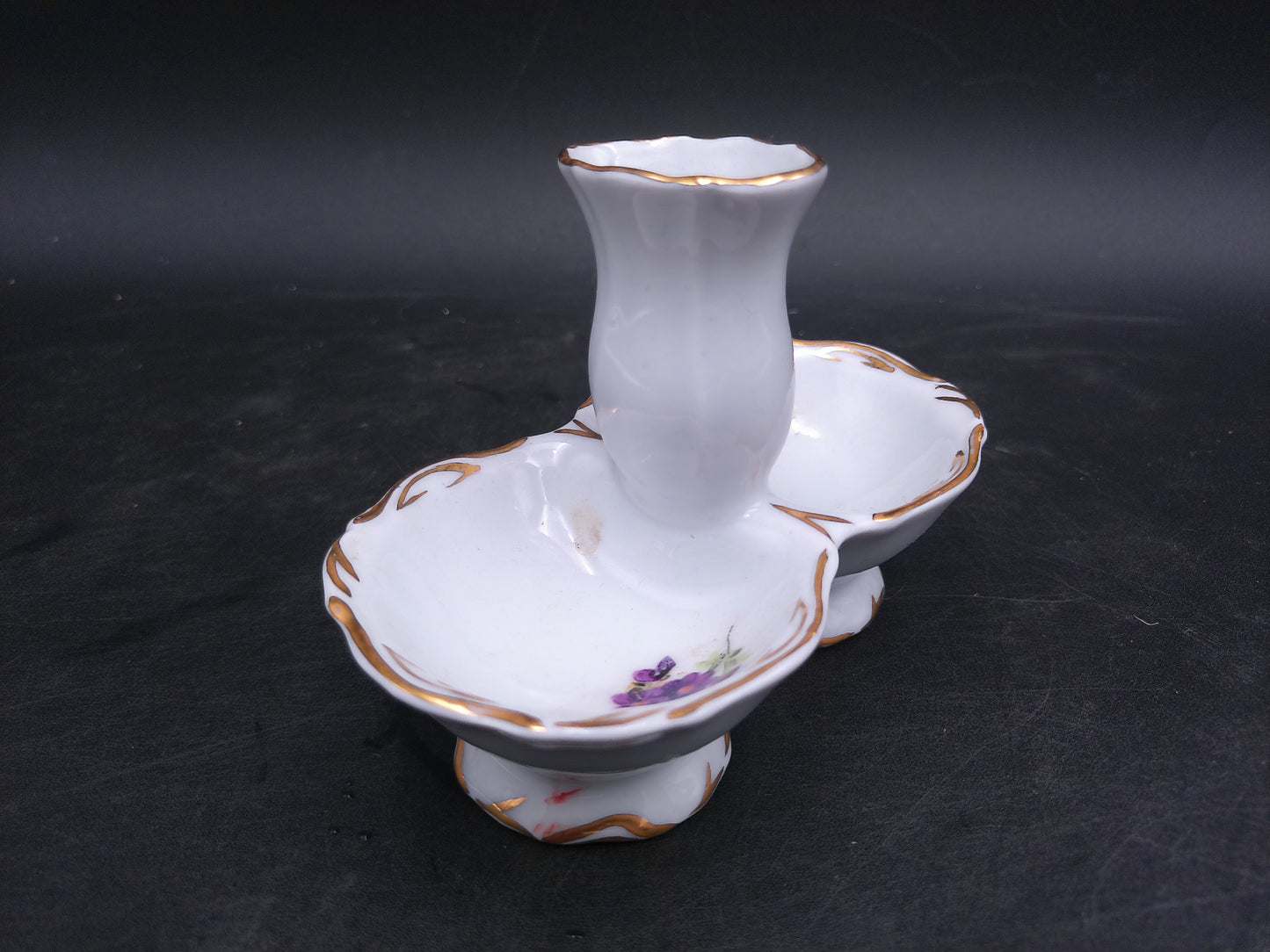 Porcelain Small Serving Dish flowers and Gold gilt trim marked JRJS Cluj Romania