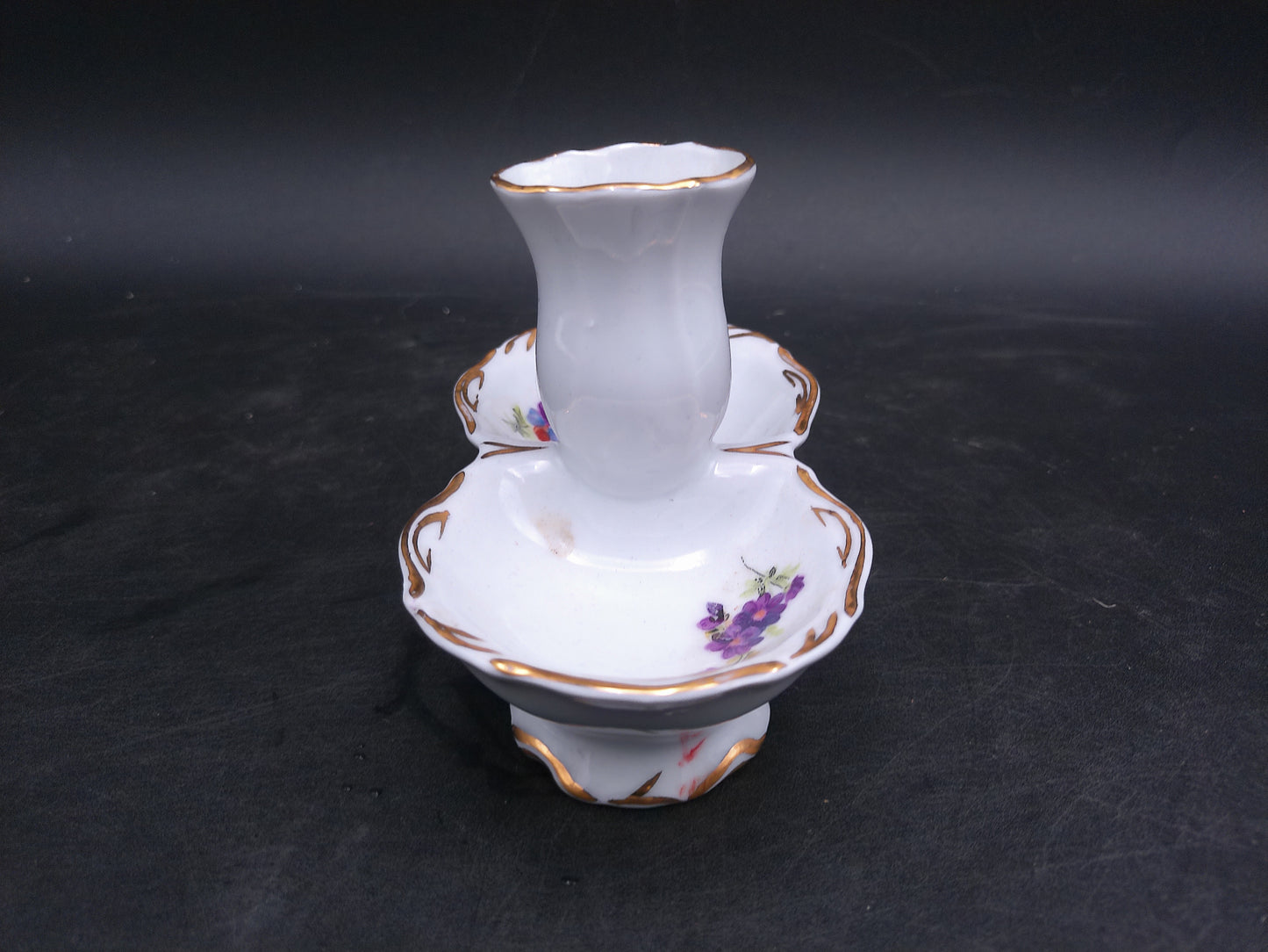 Porcelain Small Serving Dish flowers and Gold gilt trim marked JRJS Cluj Romania