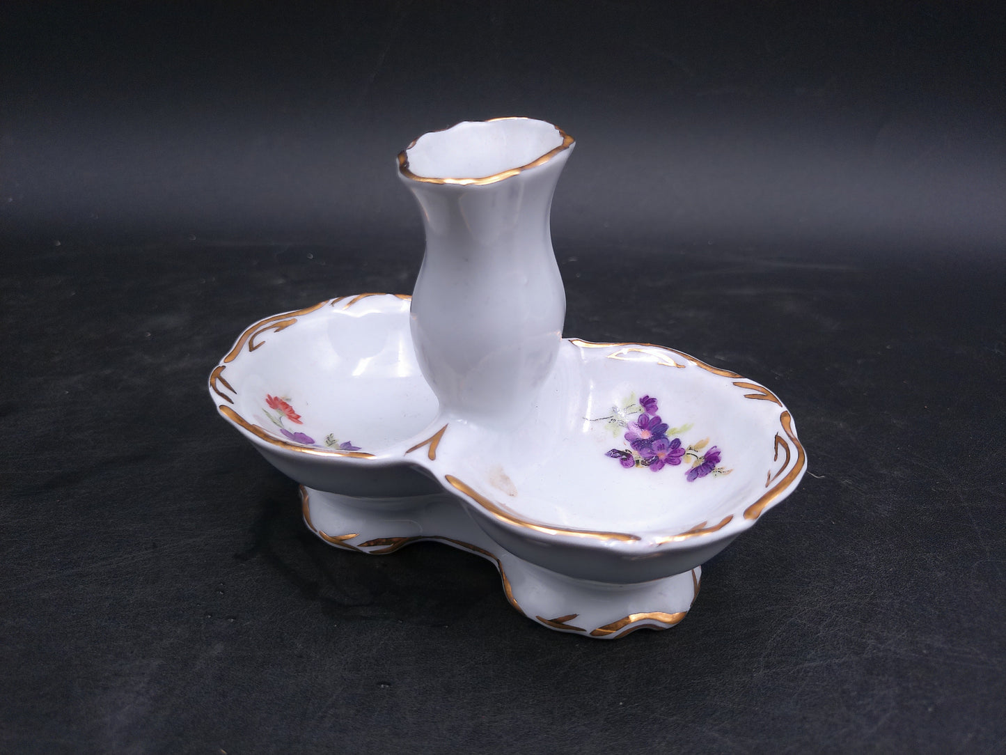 Porcelain Small Serving Dish flowers and Gold gilt trim marked JRJS Cluj Romania