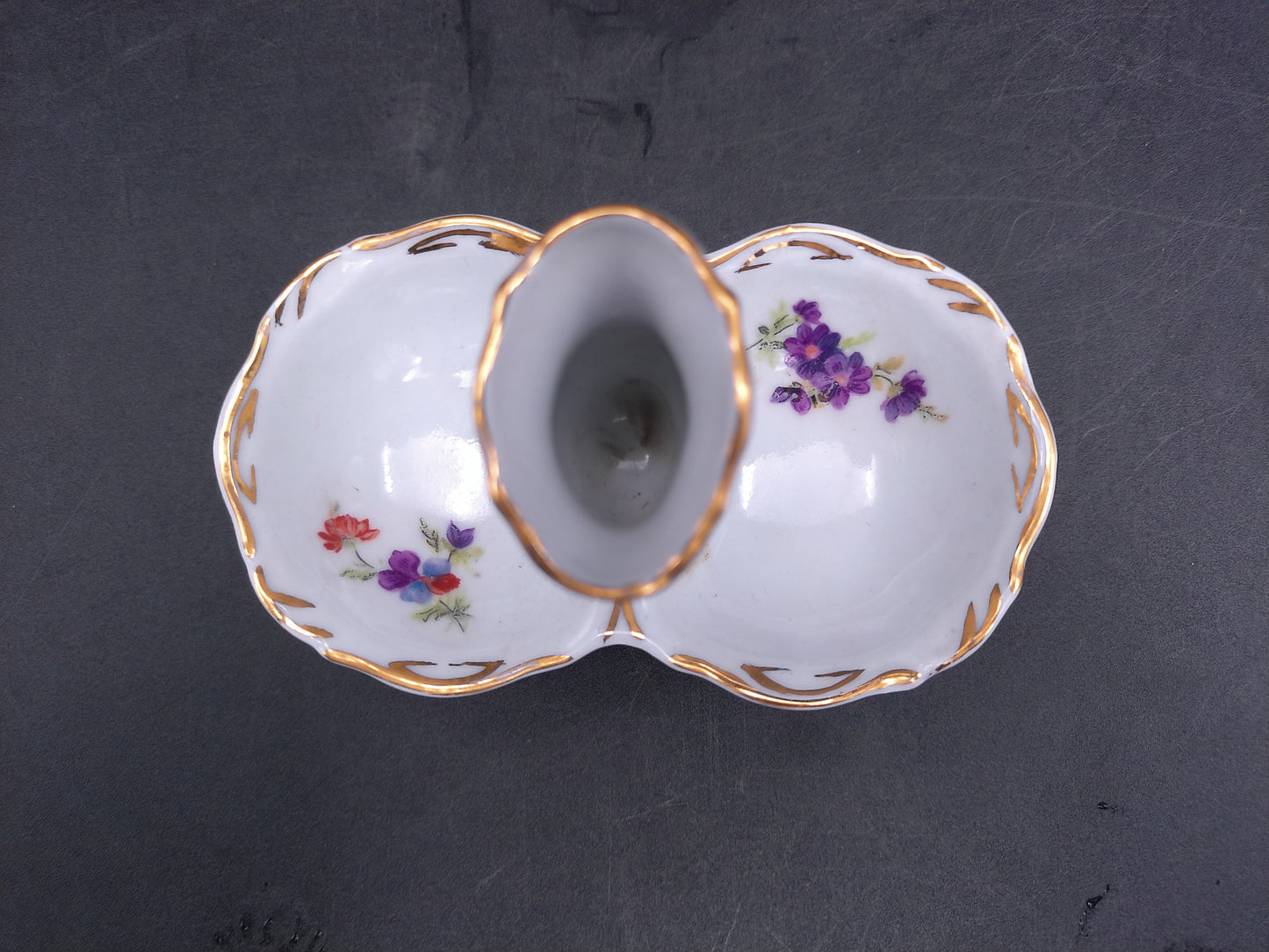 Porcelain Small Serving Dish flowers and Gold gilt trim marked JRJS Cluj Romania