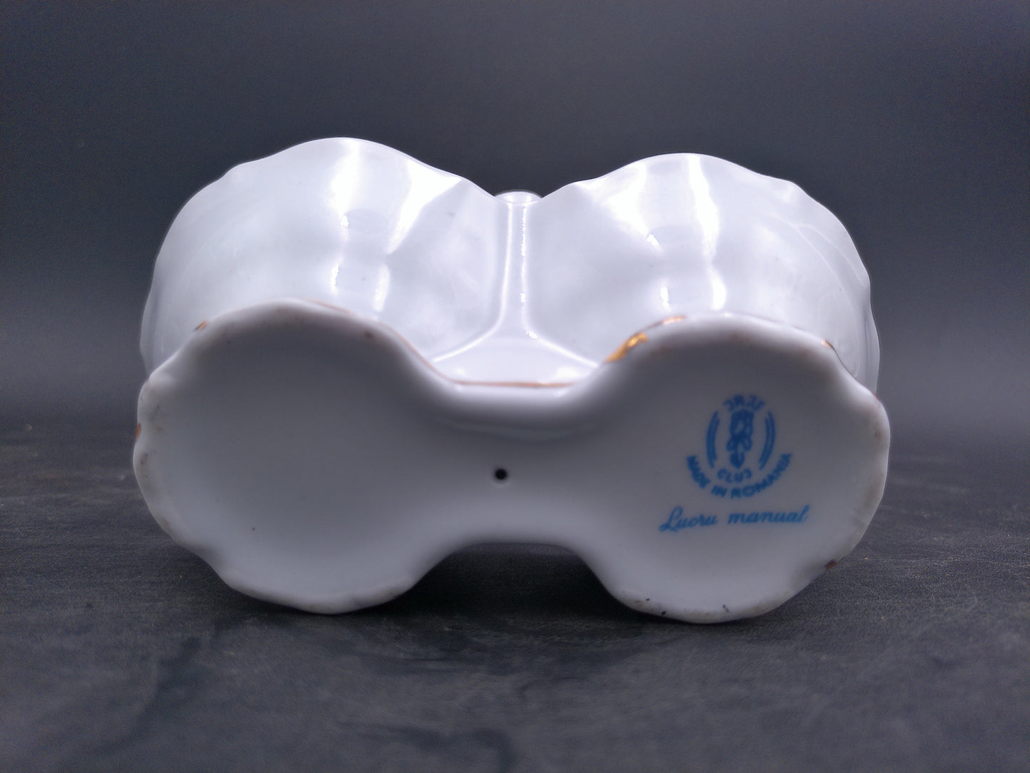 Porcelain Small Serving Dish flowers and Gold gilt trim marked JRJS Cluj Romania