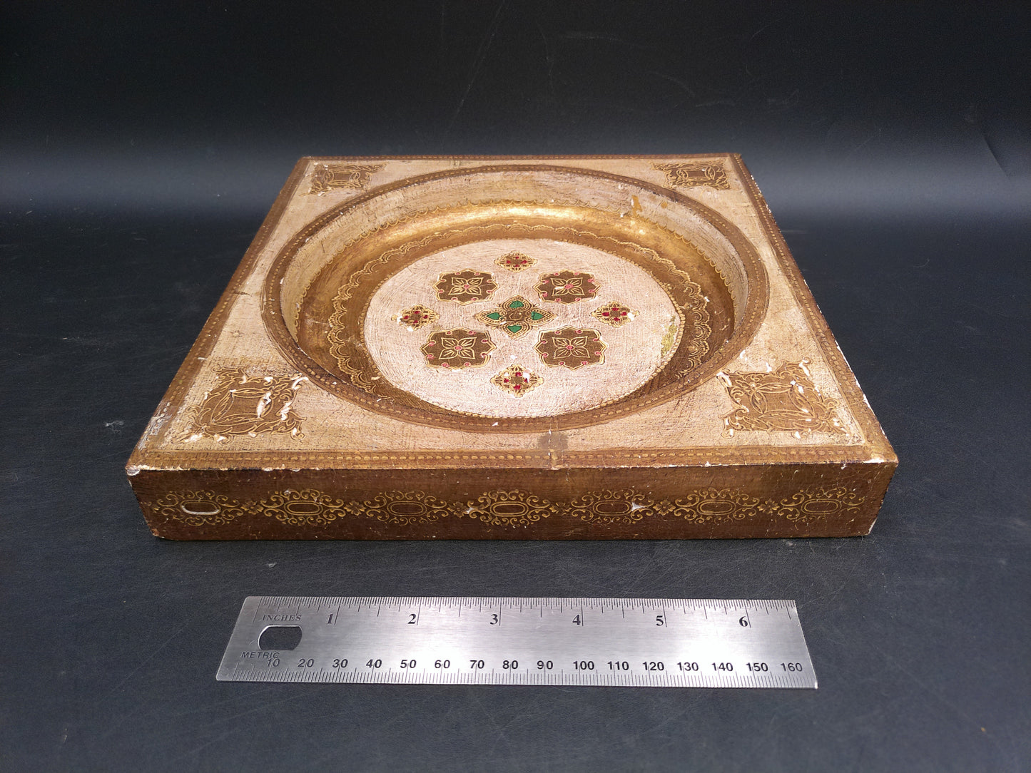 Florentine Wood Ashtray No Glass Insert Made in Florentia Italy