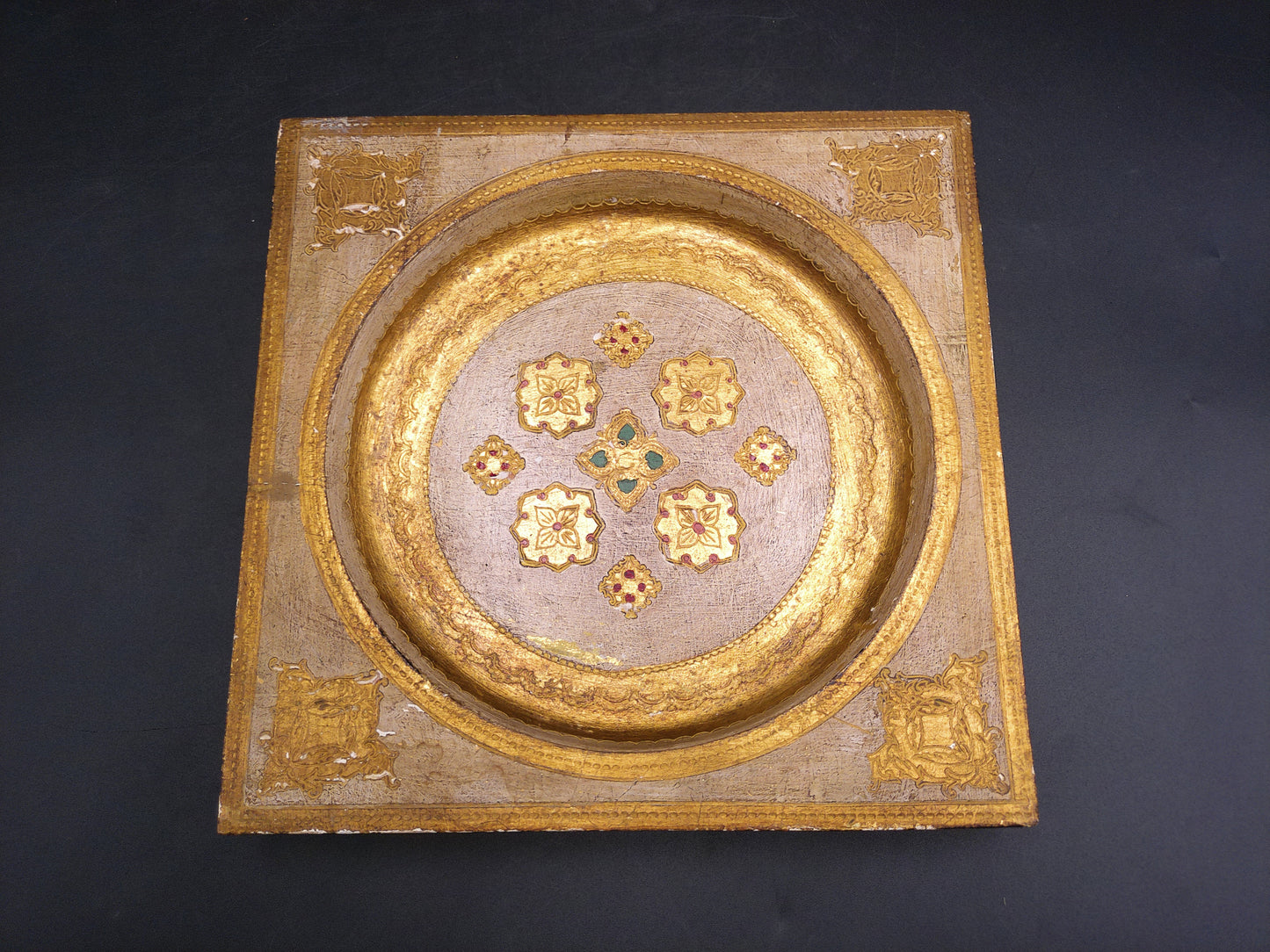 Florentine Wood Ashtray No Glass Insert Made in Florentia Italy