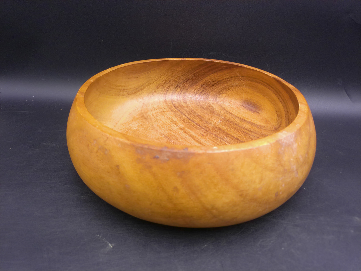 Wood Round Teak Salad Bowl Hand Made Vintage