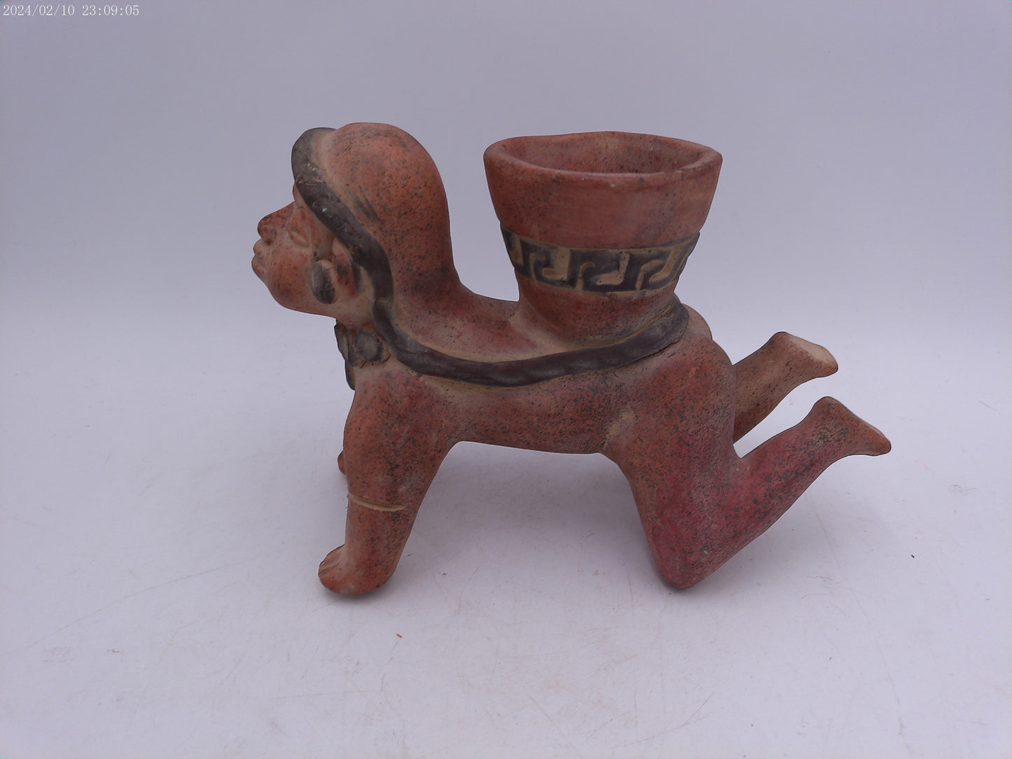 Aztec Mayan terracotta sculpture three Boy holding a clay Pot Statue